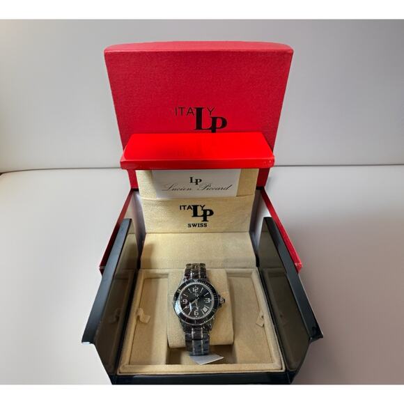 NEW Rare Lucien Piccard Celano Auto 27110BK Black Ceramic Diamond .45CT Watch main image 5